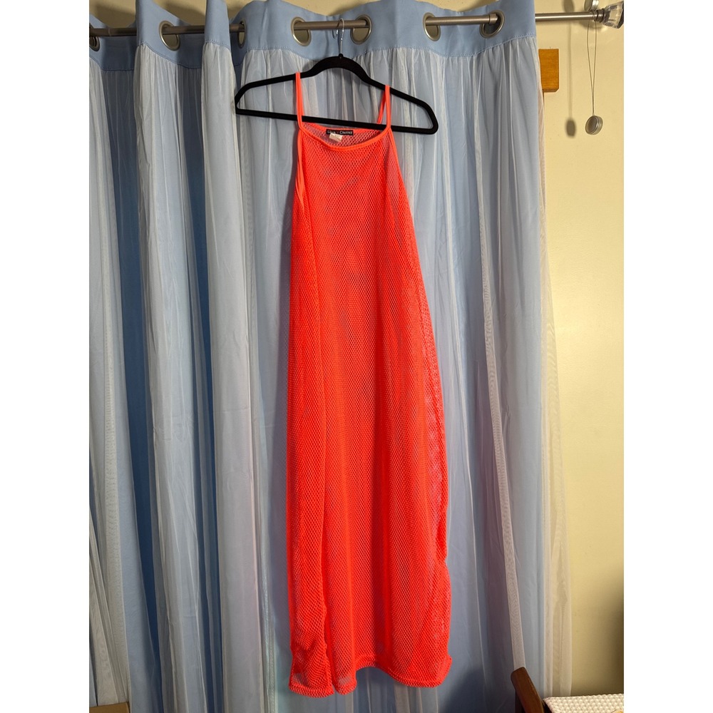 Love Chesley Mesh Maxi Dress Womens 3X Neon‎ Orange Excellent Fishnet Coverup